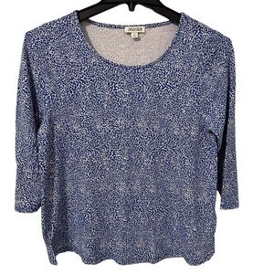 Jaeger Pullover Shirt‎ Top Womens Size 14 Blue & White 3/4 Sleeves